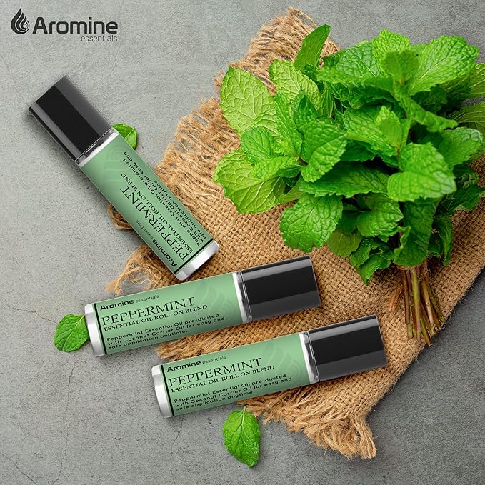 Peppermint Essential Oil Roll On, Pre-Diluted 10ml (Pack of 2). Premium Quality, Therapeutic Grade Topical Ready Aromatherapy Oil