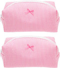 PAZIMIIK 2PCS Cozy Makeup Bag Small Aesthetic Travel Zipper Cosmetic Pouch for Women Make Up Beauty Accessories Brushes, Stripe Hotpink