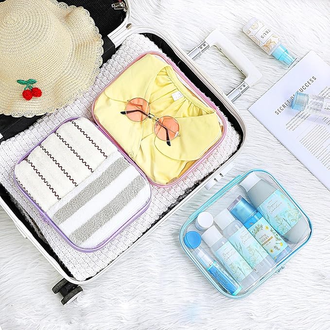 Hoolerry 3 Pcs Clear Hard Zipper Case Plastic Pouch Transparent Hard Case Clear Makeup Bag Portable Travel Organizer Bin for Cosmetics, Building Blocks, Puzzles (Multicolor,M)