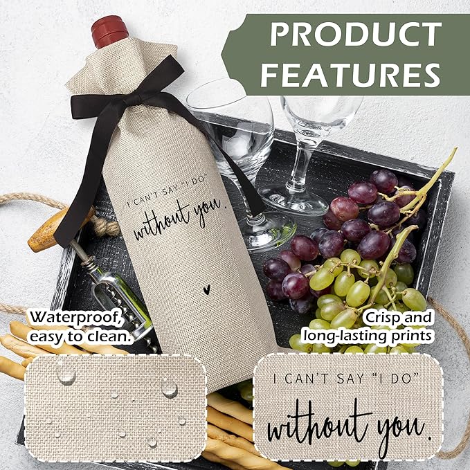 RYIGYWE Black Bow Ribbon Ideas Engagement Gift Wine Bag - 1 PCS Godparents Proposal for Bridesmaids Bride Groom Couples Her Him Officiant Gift for Getting Married Engagement Bridal Shower - A59