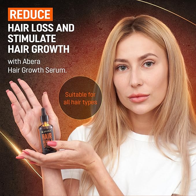 Abera Hair Growth Serum for Hair Loss, Natural Hair Regrowth Treatment for Hair & Beard with Biotin & Castor Oil, (2 Serum + Gift)
