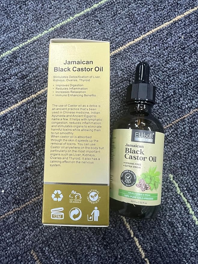 Jamaican Black Castor Oil - for Hair Growth Skin Condition, Eyebrows Eyelashes, Nail Care Grow, Moisturizing Massage Oil for Aromatherapy 2 fl oz