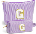 Travel Makeup Bag Organizer - Travel Essentials Toiletry Bag for Women, Initial Travel Toiletry Bag with Zipper | Preppy Stuff Birthday Gifts for Women Mom Daughter, Purple Letter G