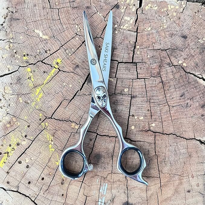 Saki Tachi Skull Screw Barber Shears/Scissors - 6 Inch Professional Barber Hair Scissors for Men - Japanese Steel