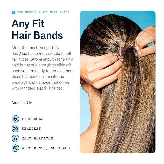 Gimme Beauty Medium Hair Bands - Patent-Pending Seamless Nylon & Spandex Ties for All Hair Types - No-Snag, Zero-Dent Ponytail Holders - Everyday-Wear Tie - Dark Brown, 12 Pack