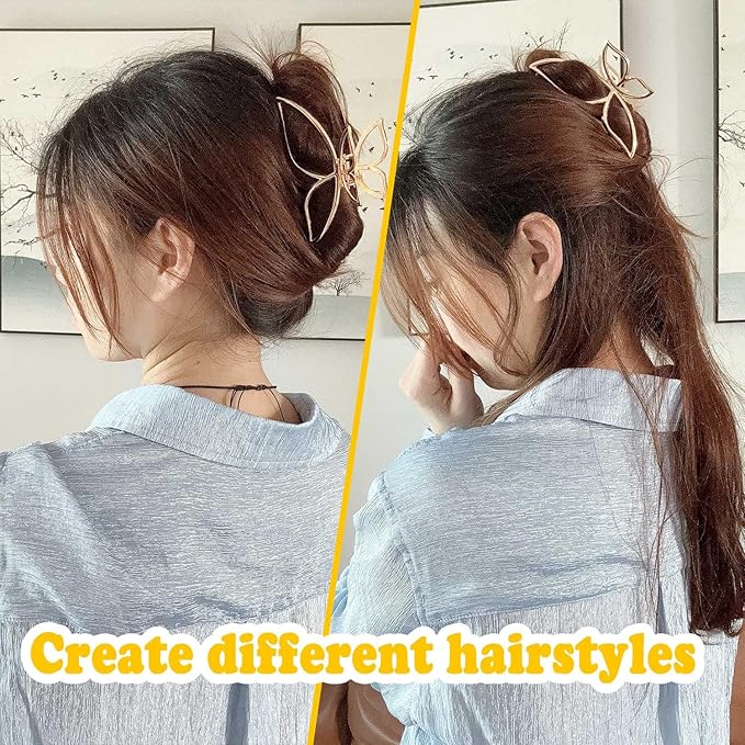 2-Pack Butterfly Claw Clips for Women, Metal Hair Clips for Thick Hair - Non-Slip Large Hair Claws for Updos, Bun, Ponytail