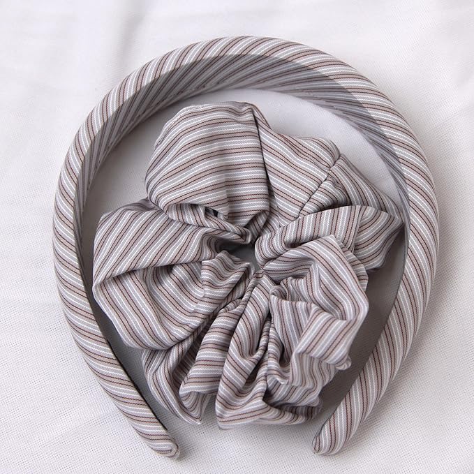 Headband and Scrunchie Set for Women 2Pack Hair Ties for Girls Elastics Bands Ponytail Holder Hair Accessories Grey Stripe