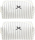 PAZIMIIK 2PCS Cozy Makeup Bag Small Aesthetic Travel Zipper Cosmetic Pouch for Women Make Up Beauty Accessories Brushes, Stripe Black
