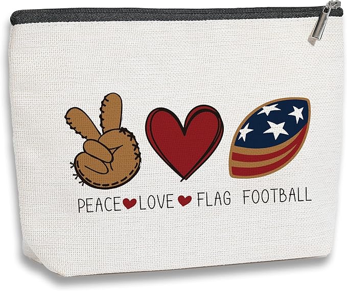 Football Travel Pouch Flag Football Bag Football Gifts Football Mom Gifts C Team Coach Gifts Sport Fans Gifts for Football Lovers Players Birthday Gifts - Peace Love Flag Football