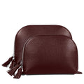 Leatherology Bordeaux Leather Makeup Bag Set – Clamshell Cosmetic Organizer Duo – Full Grain Leather with Waterproof Lining & Tassel Zippers – Travel Toiletry Bags for Skincare & Beauty