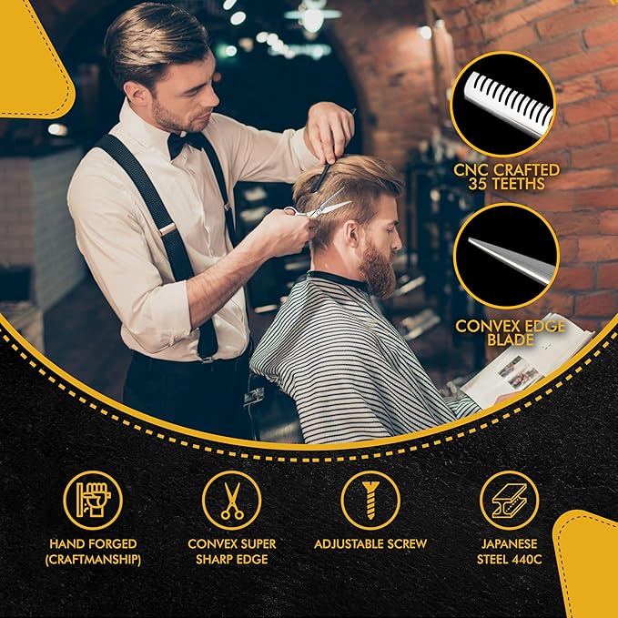 Professional Hairdressing Scissors - 6.75" Precision Hair Cutting Scissors C440 Japanese Steel, Featuring Long-lasting Sharpness and an Exquisite Design (Hair Cutting + Thinning)