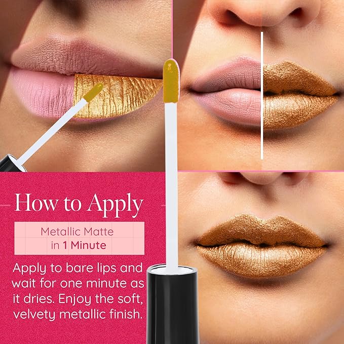 Aromi Gold Metallic Liquid Lipstick | Yellow Bronze Lip Color with Shimmery Finish, Vegan and Cruelty-free, Smudge Proof, Long-lasting, Handmade (Gold Digger)