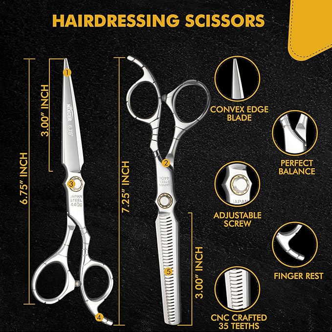Professional Hairdressing Scissors - 6.75" Precision Hair Cutting Scissors C440 Japanese Steel, Featuring Long-lasting Sharpness and an Exquisite Design (Hair Cutting + Thinning)