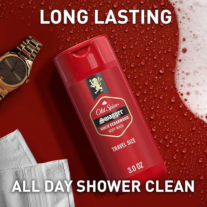 Old Spice Refreshing Body Wash for Men, 3X Defense, 24/7 Shower Fresh with Long Lasting Scent, Travel Size, Red Collection, Swagger with Cedarwood Scent, 3 oz