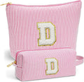 Travel Essentials - Portable Travel Makeup Bag Set for Women, Portable Initial Travel Toiletry Bag, Makeup Pouch Organizer Cosmetic Bag Birthday Gifts for Women, Pink Letter D