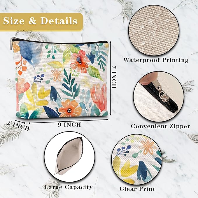 GREOXG Floral Makeup Bag, Small Travel Cosmetic Bag with Zipper, Cute Makeup Pouch Gift Ideas for Women Teen Girls Friends Mom Sisters Teacher Birthday Christmas Wedding Graduation-E33