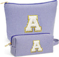 Teacher Christmas Gifts for Women - Teacher Appreciation Gifts, 2025 Xmas Birthday Gift for Teachers, Initial Makeup Bag for Teachers, Blue Letter A