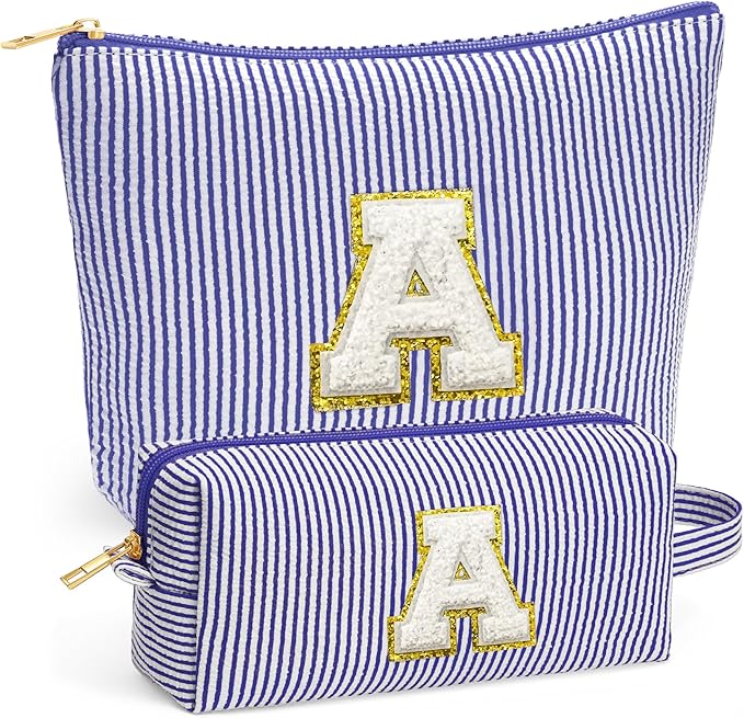 Teacher Christmas Gifts for Women - Teacher Appreciation Gifts, 2025 Xmas Birthday Gift for Teachers, Initial Makeup Bag for Teachers, Blue Letter A