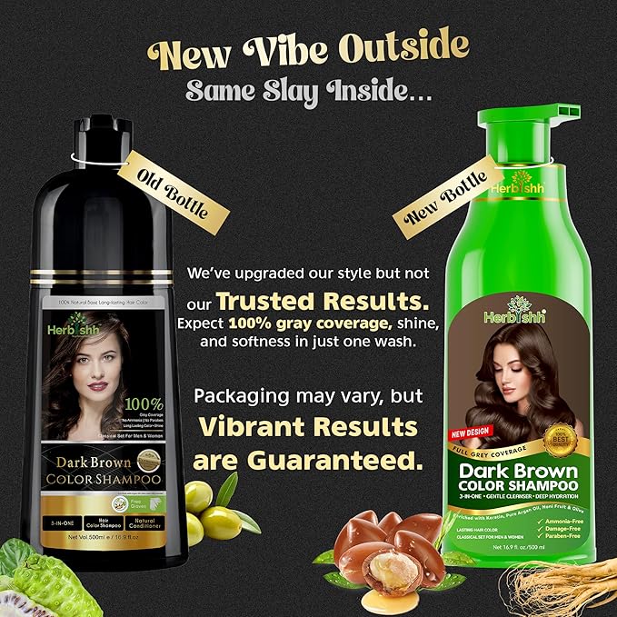 Hair Color Shampoo for Gray Hair, Dark Brown, 500ml with Color Stain Remover Wipes, Ammonia Free