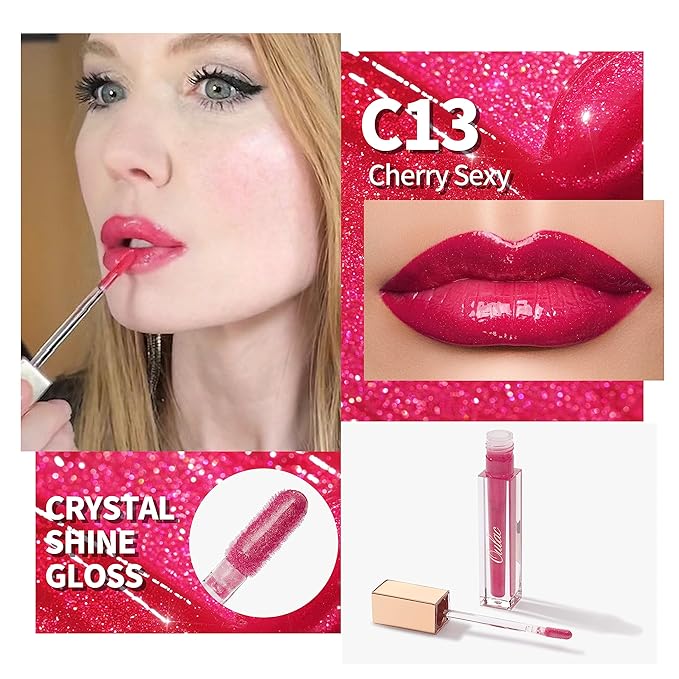 Oulac Red Pink Lip Gloss High-shine Moisturizing Lip Gloss Oil Colorful Shade Liquid Lipstick Non-stick Cup Glitter lipstick Lip Tint Reduce Fine Lines Lip Glaze For Dry Lip C13