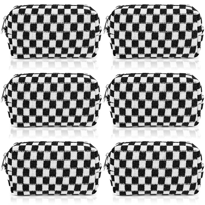SOIDRAM Checkered Makeup Bag Preppy Cosmetic Bag Bulk Black Makeup Pouch Personalize Travel Toiletry Bag Organizer Cute DIY Makeup Brushes Storage Bag for Women