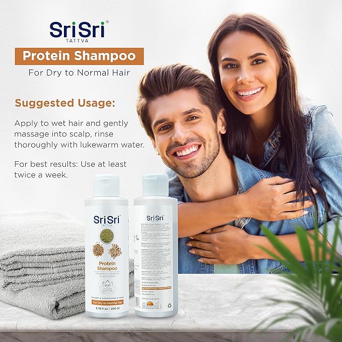 SRI SRI TATTVA Protein Shampoo - Natural Ayurvedic Haircare for Normal to Dry, Damaged Hair - Sulfate-Free Formula for Healthy, Shiny and Strong Locks (200 ml)