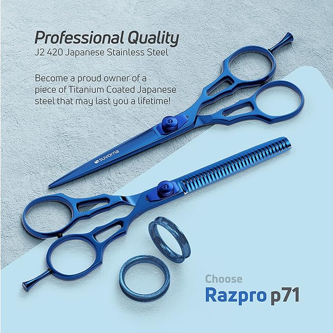 Suvorna Hair Cutting Scissors Professional with Thinning Shears for Hair | 2 Pcs Hair Shears | J2 Japanese Stainless Steel Professional Hair Scissors | 5.5" Hair Shear Professional.
