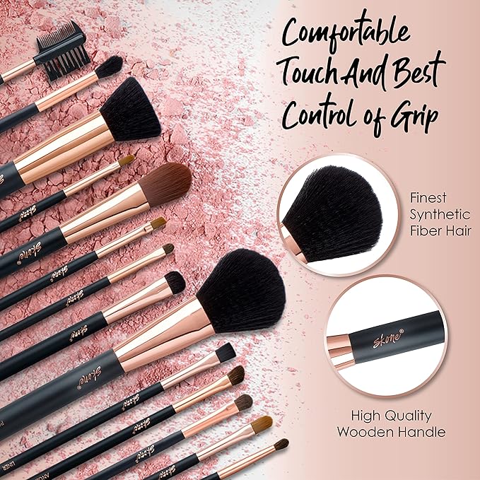 Skone Cosmetics Liner Makeup Brush - Luxe Premium Rose Gold and Synthetic Black Liner Brush Used To Define Eyebrows - Professional Grade Nylon Flat Edge Liner Make Up Brush - Liner Brush for Eyes - Cruelty Free Makeup Brushes