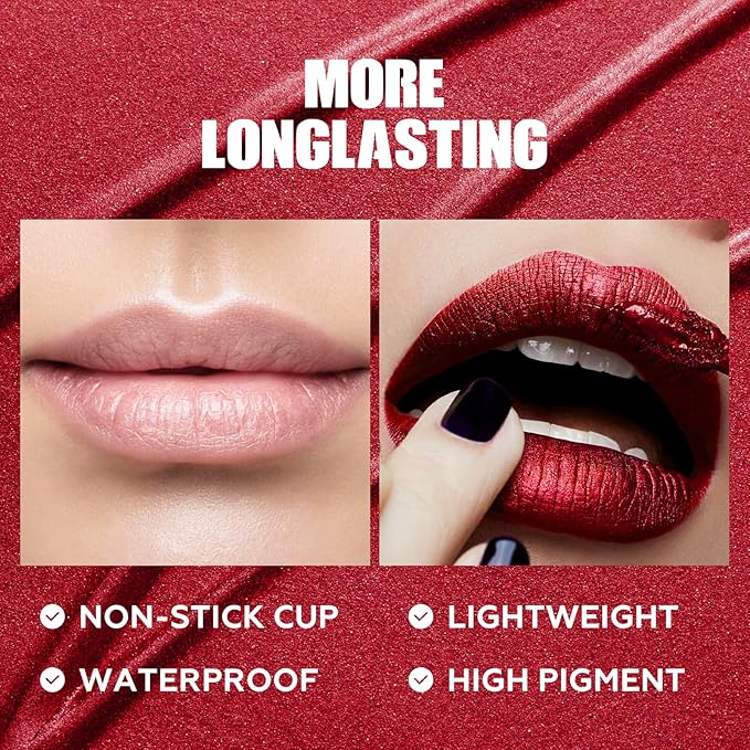 FOCALLURE Metallic Liquid Lipstick,Non Stick Cup Lip Gloss,High Impact Lip Color with Transfer-proof Wear,Long Lasting & Waterproof Lipstick Makeup for Women,PK03 Candy Castle