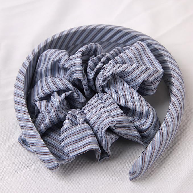 Headband and Scrunchie Set for Women 2Pack Hair Ties for Girls Elastics Bands Ponytail Holder Hair Accessories Blue Stripe