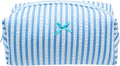 PAZIMIIK Cozy Makeup Bag Small Aesthetic Travel Zipper Cosmetic Pouch for Women Make Up Beauty Accessories Brushes, Stripe Lake Blue