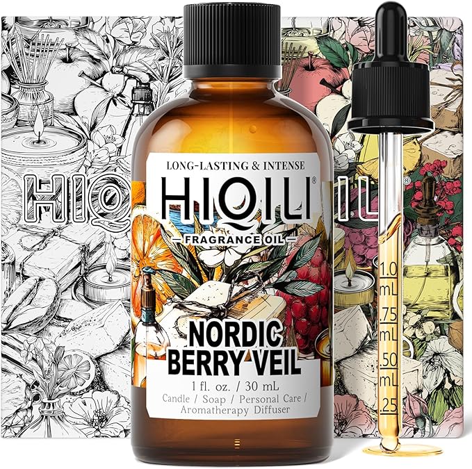 HIQILI Nordic Berry Veil Fragrance Oil for Home Diffuser, Candle & Soap Making Supplies, Berry & Patchouli Scent, Essential Oil - 1 Fl Oz