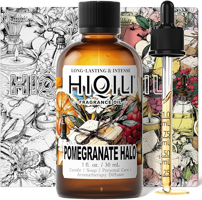 HIQILI Pomegranate Halo Fragrance Oil for DIY Perfume, Candles, Soap, Lotion & Pet Deodorizer, Fruity & Fresh Long-Lasting Scent, with Dropper - 1 Fl Oz
