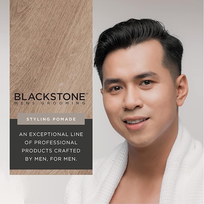Blackstone Men's Grooming Hair Styling Pomade - Medium Hold with Natural Shine | Paraben & Cruelty | Made in USA, Bourbon + Cedar (4 oz)