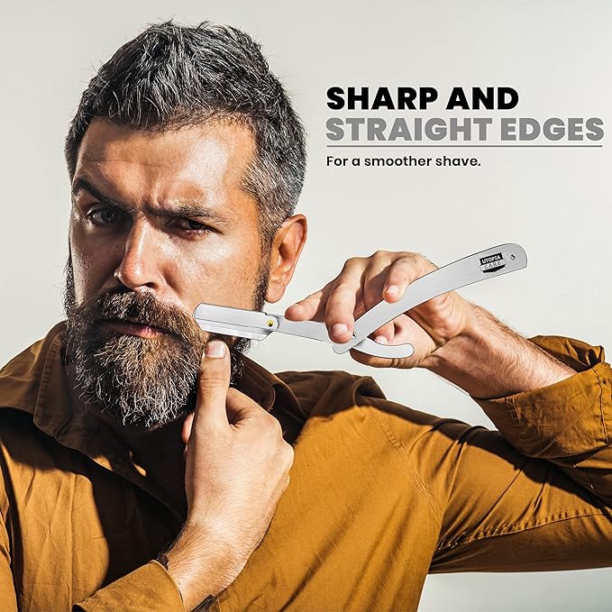 Utopia Care Professional Straight Razor for Men, Barber Straight Edge Razor Safety with 100 Pack Blades, Silver