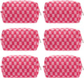 PAZIMIIK Checkered Makeup Bag for Purse Portable Zipper Make Up Pouch Small Cosmetic Case for Travel Accessories (6PCS Hotpink)