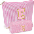 mibasies 2 PCS Initial Makeup Bags for Women: - Birthday Gifts for Teen Girls 11 12 13 14 15 16 Years Old - Preppy Trendy Stuff - Cosmetic Bag for Travel Toiletry - Pink E