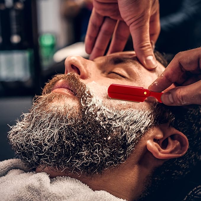 Utopia Care Professional Straight Razor for Men, Barber Straight Edge Razor Safety with 100 Pack Blades, Red