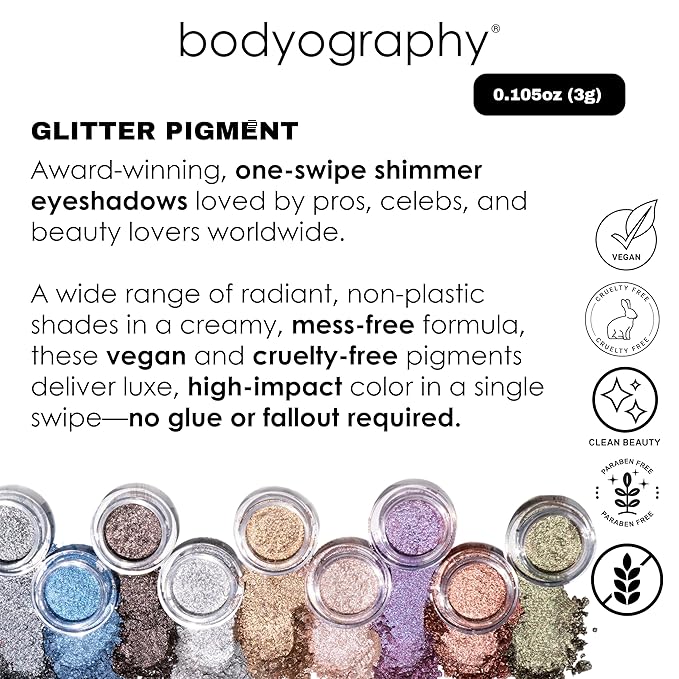Bodyography Glitter Pigment - Soiree Gun Metal Gray for Women - 0.105 oz Eye Shadow
