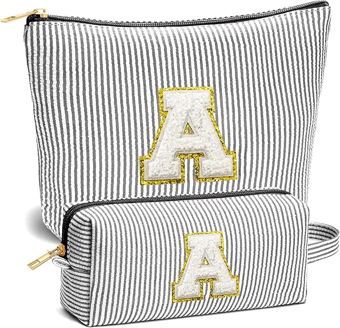 Teacher Christmas Gifts for Women - Teacher Appreciation Gifts, 2025 Xmas Birthday Gift for Teachers, Initial Makeup Bag for Teachers, Black A