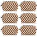 SOIDRAM Checkered Makeup Bag Preppy Cosmetic Bag Bulk Brown Makeup Pouch Personalize Travel Toiletry Bag Organizer Cute DIY Makeup Brushes Storage Bag for Women