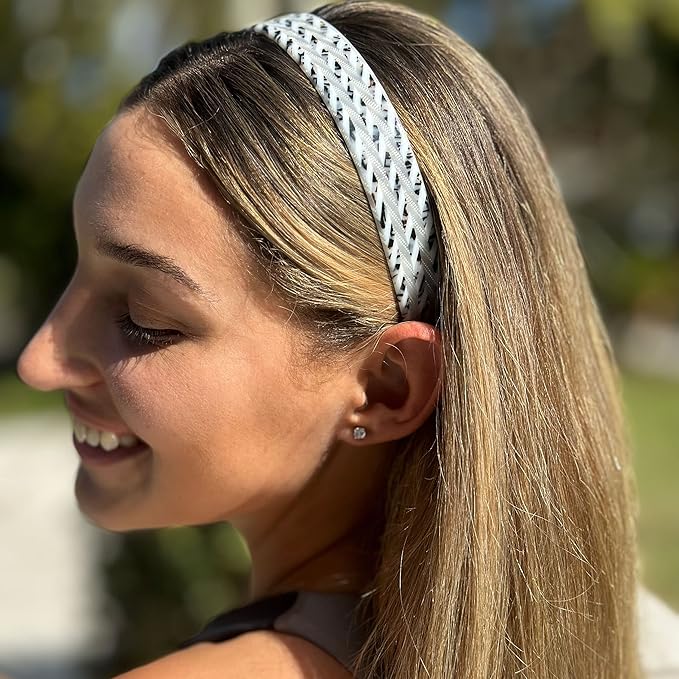 Camila Paris CP3465 French Headband for Women, Handmade White and Gray, Strong Hold Grip Women's Hair Band, Ligth and Very Flexible, No Slip and Durable Styling Girls Hair Accessories, Made in France