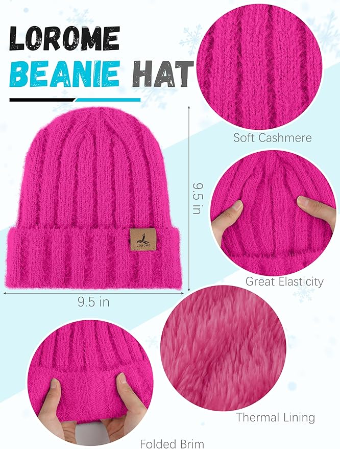 Winter Beanie Hat Scarf Gloves, Warm Fleece Knit Hat Long Scarf Neck Warmer Touch Screen Winter Gloves Set Gifts for Women