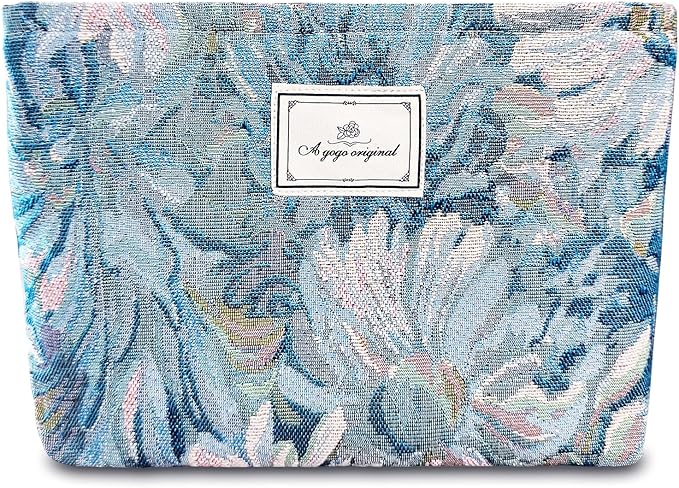 STARDW Aesthetic Floral Makeup Bag Cute Small Cosmetic Bags for Women Girls, Travel Toiletry Bag Large Capacity Zipper Makeup Pouch, Purse Organizer Pouches (Oil Painting Style)