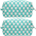 PAZIMIIK Checkered Makeup Bag for Purse Portable Zipper Make Up Pouch Small Cosmetic Case for Travel Accessories (2PCS Arctic Blue)