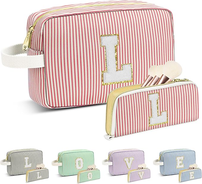 Travel Makeup Bag Christmas Gifts for Women Girl Teens, Personalized Initial Makeup Bag for Cute Teen Girls, Preppy Stuff Toiletry Bag Cosmetic Bag, Teen Girls Gift Trendy Stuff, Letter L