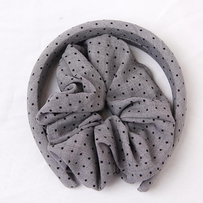 Headband and Scrunchie Set for Women 2Pack Hair Ties for Girls Elastics Bands Ponytail Holder Hair Accessories Grey Dot