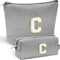 YOOLIFE Initial Personalized Preppy Makeup Bag - Monogrammed Birthday Gift for Women & Girls - Mother's Day Gift - Black