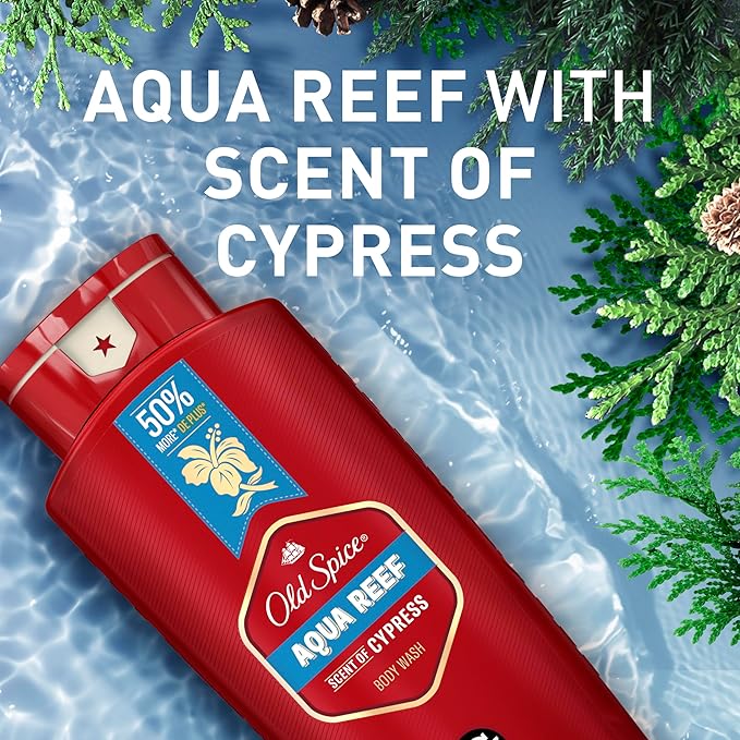 Old Spice Refreshing Body Wash for Men, 3X Defense, 24/7 Shower Fresh with Long Lasting Scent, Red Collection, Aqua Reef with Cypress Scent, 24 oz