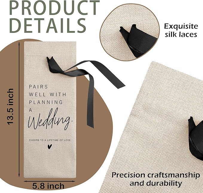 RYIGYWE 1 PCS Black Bow Ribbon Ideas Engagement Gift Wine Bag - Bride to Be Gifts for Bridesmaids Bride Groom Couples Her Him Officiant Gift for Getting Married Engagement Bridal Shower - A47